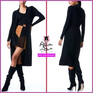 Alice + Olivia Waverly Black Belted Long Sleeve Midi Wool Cardigan Sweater